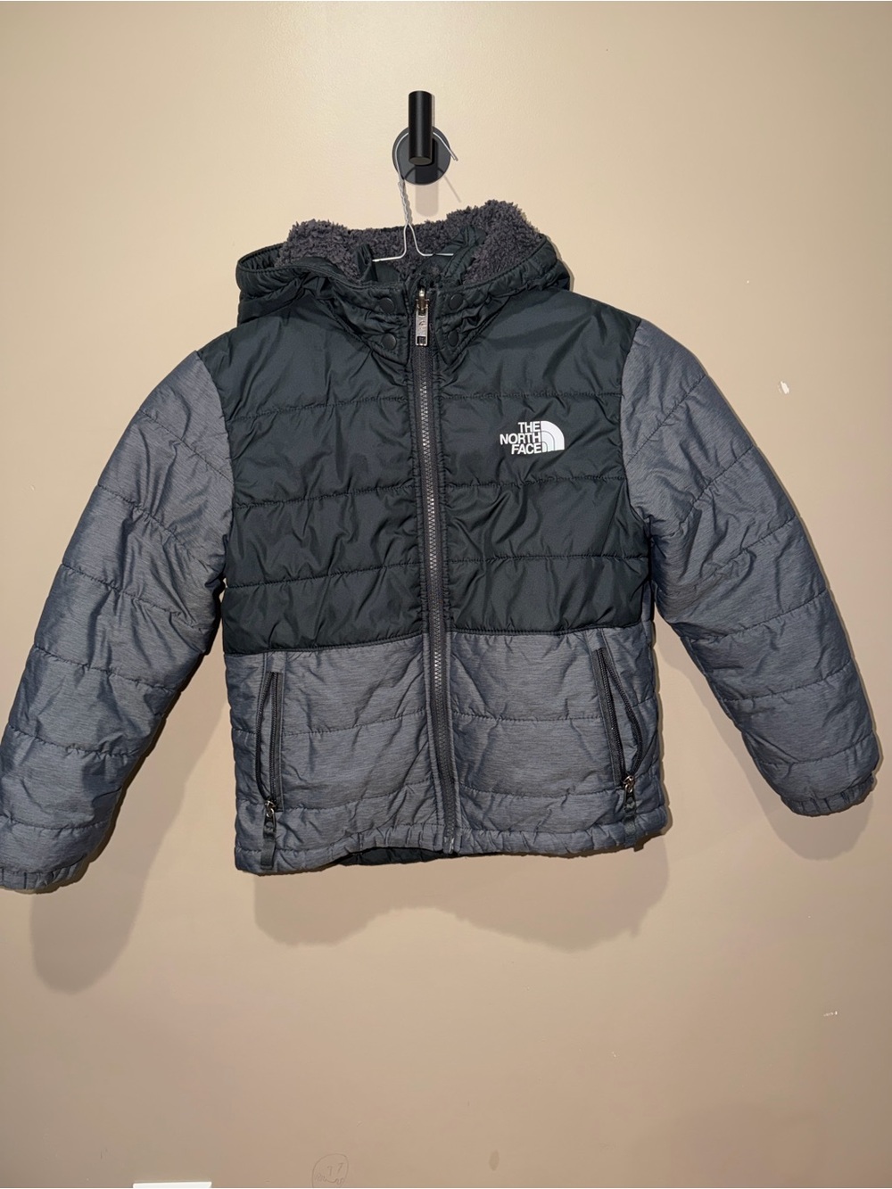 The North Face Two-Tone Black and Gray Puffer Jacket with Hood